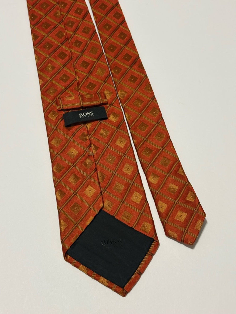 Hugo Boss Orange and Gold Geometric Silk Tie